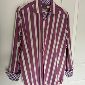 Thomas Dean Purple and White Casual Long Sleeve Rolled cuff shirt